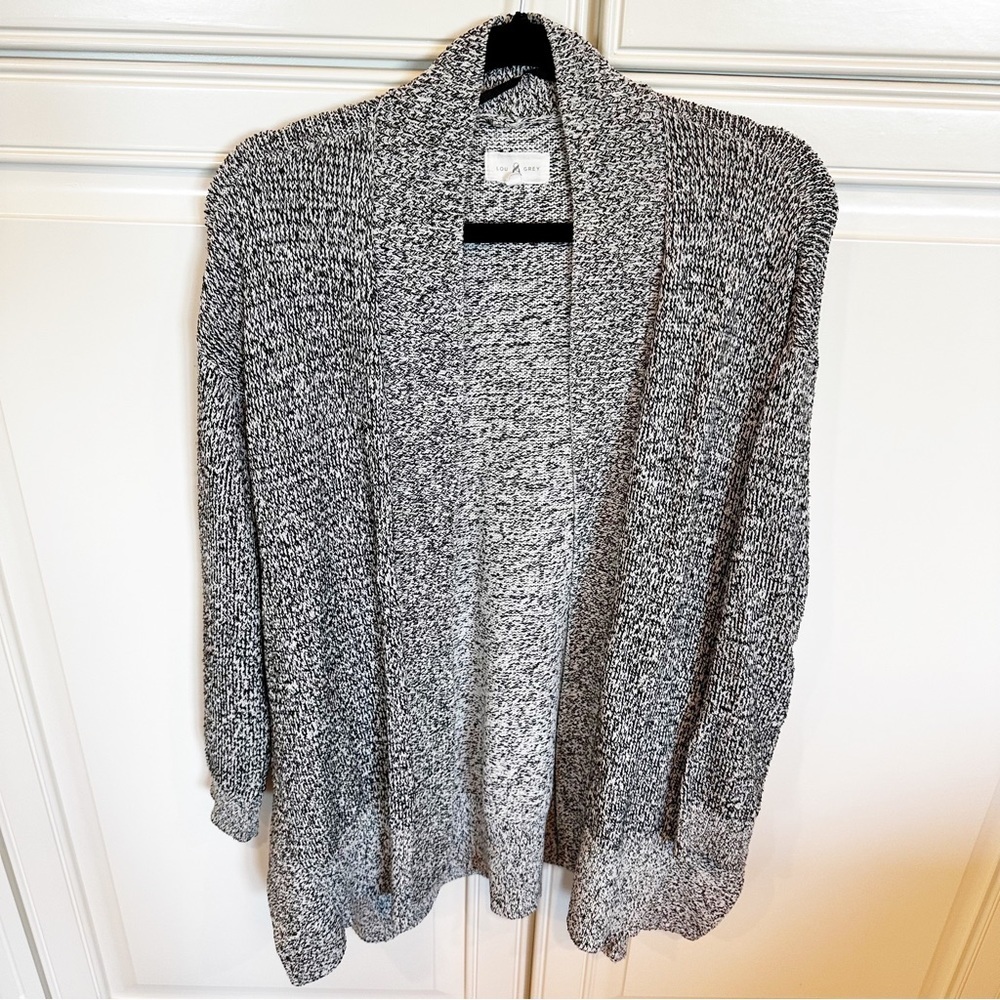 Lou‎ & Grey Women’s Black White Waterfall Space Dye Knit Open Cardigan Sweater S